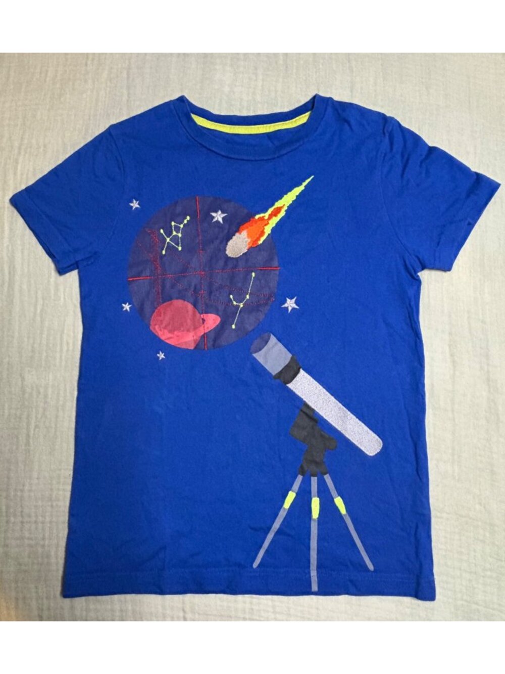 Mini Boden Kids Space Telescope Graphic T-Shirt Blue Size 7-8Y 100% Cotton Short
